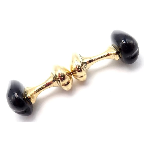 Authentic! Tiffany & Co Peretti 18k Yellow Gold Black Onyx Teardrop Cufflinks - Picture 9 of 11